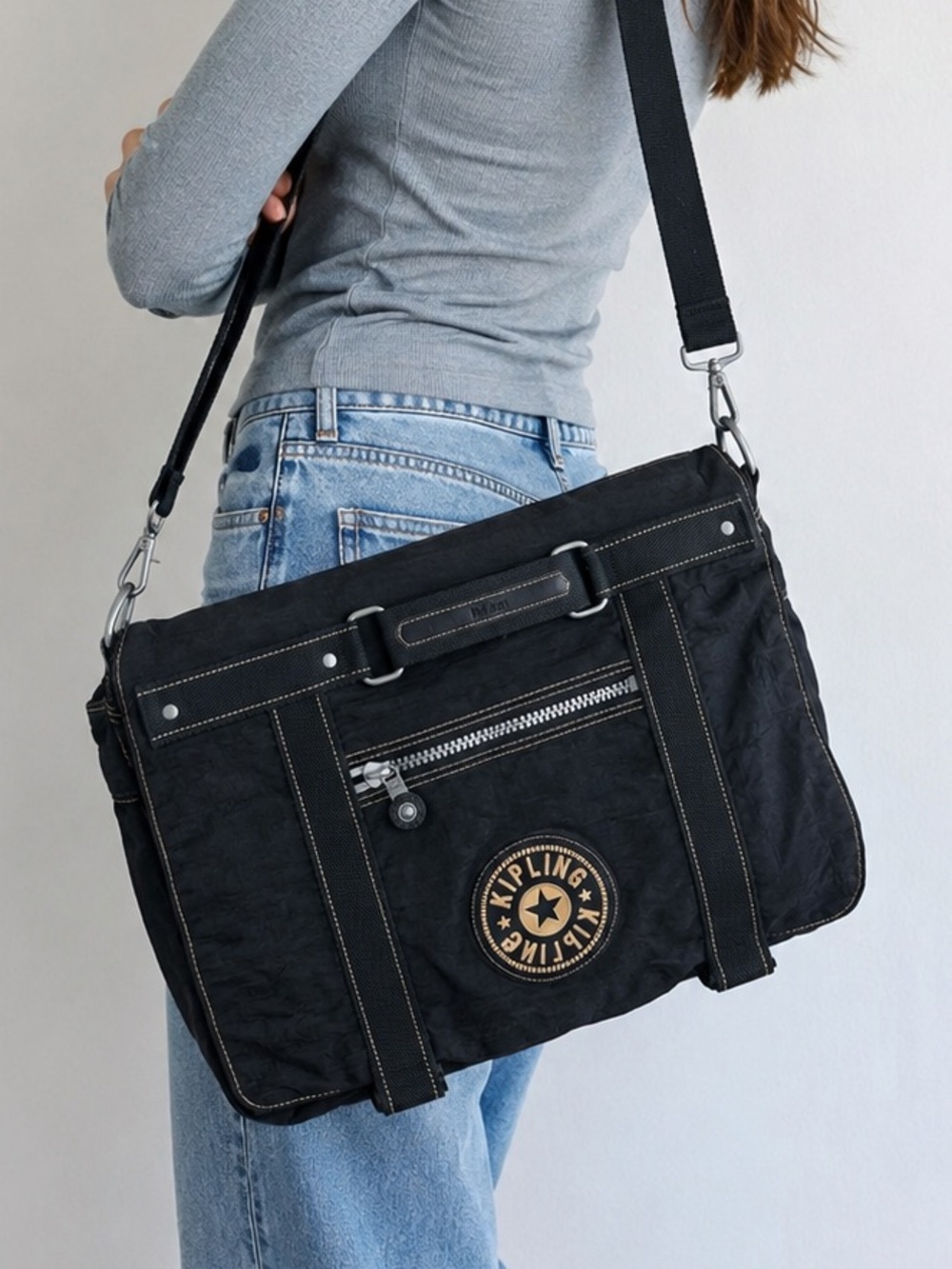 Vintage Kipling Messenger / Laptop Bag – Black Nylon Utility Crossbody